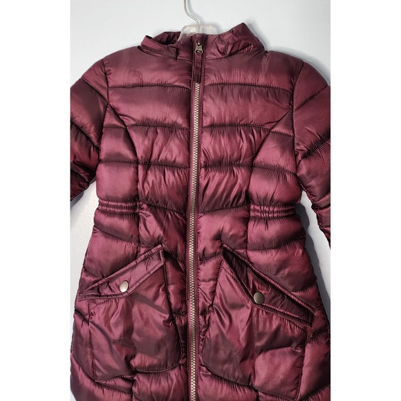 Girls Falls Creek Burgundy Puffer Coat Faux Fur XS 4/5 Removable Hood Winter - Picture 3 of 10